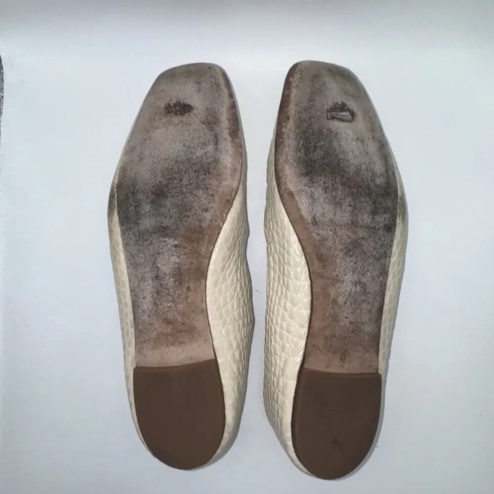 Tory Burch Georgia Ballet Flats Ivory Croc Embossed Logo Womens 10.5M